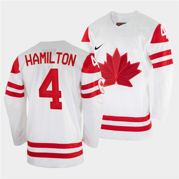 Men's Canada Hockey #4 Dougie Hamilton 2022 Beijing Winter Olympic White Stitched Jersey